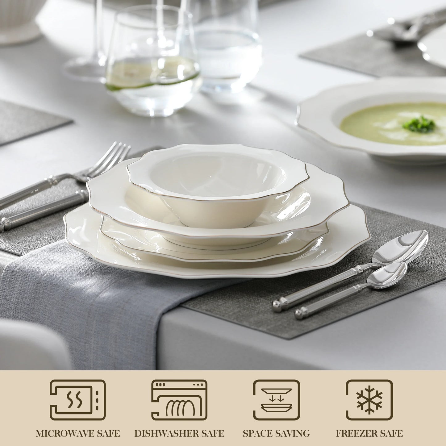 16/32pcs Nordic White Ceramic Tableware Set Elegant Kitchen Dinnerware