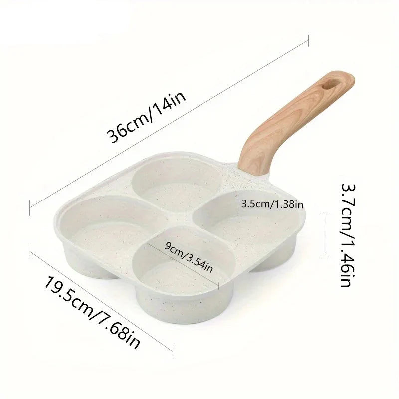4 Holes Medical Stone Non Stick Egg Frying Pan With Wooden Handle