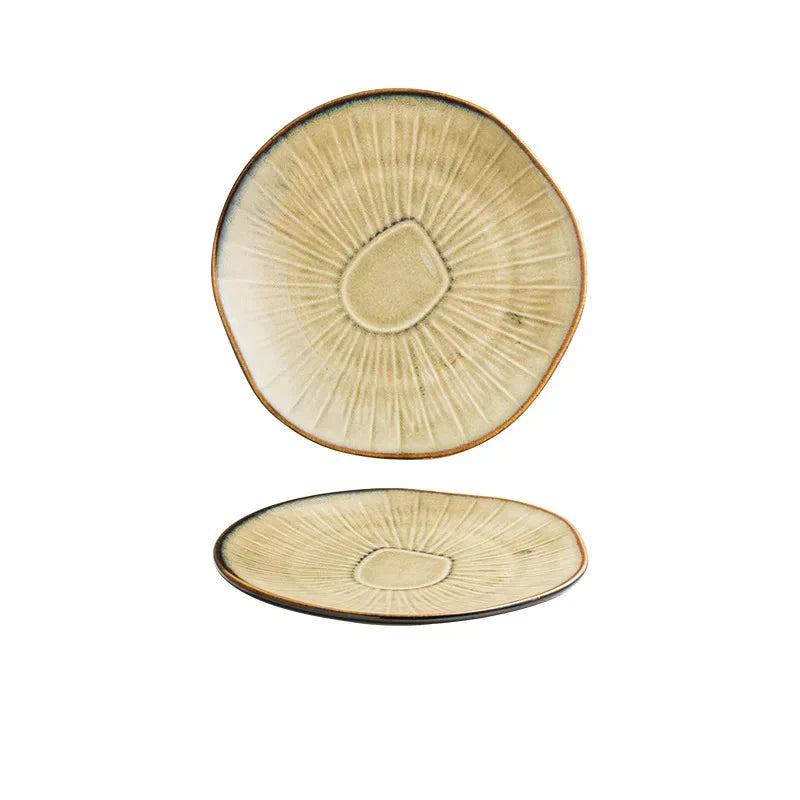 8" Retro Ceramic Round Plate Western Platter Kitchen Tableware