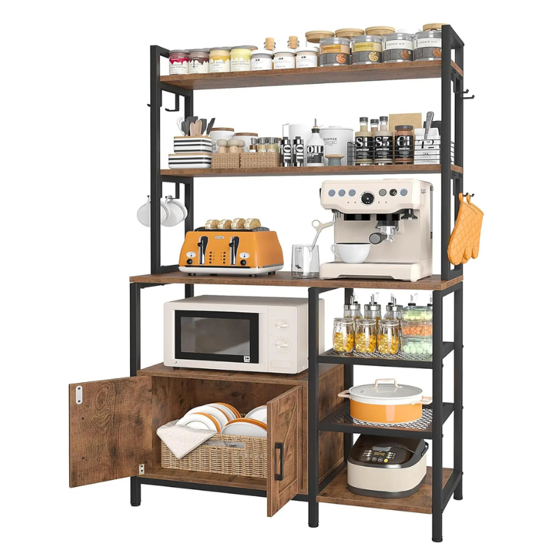 Bakers Rack For Kitchen With Storage Shelves Power Outlet and Cabinet
