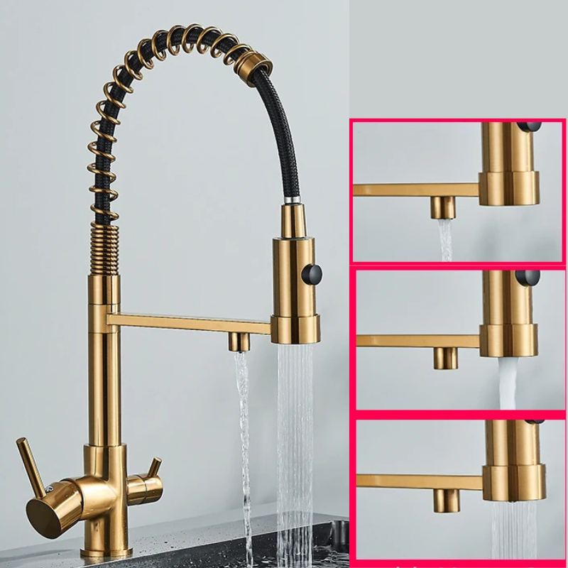 Black Filtered Kitchen Water Filter Kitchen Dual Spout Filter Faucet