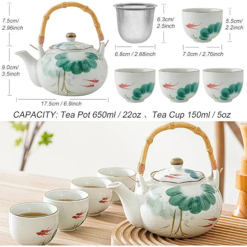 Ceramic One Teapot and Four Cup Set Detachable Loose Leaf Tea Infuser
