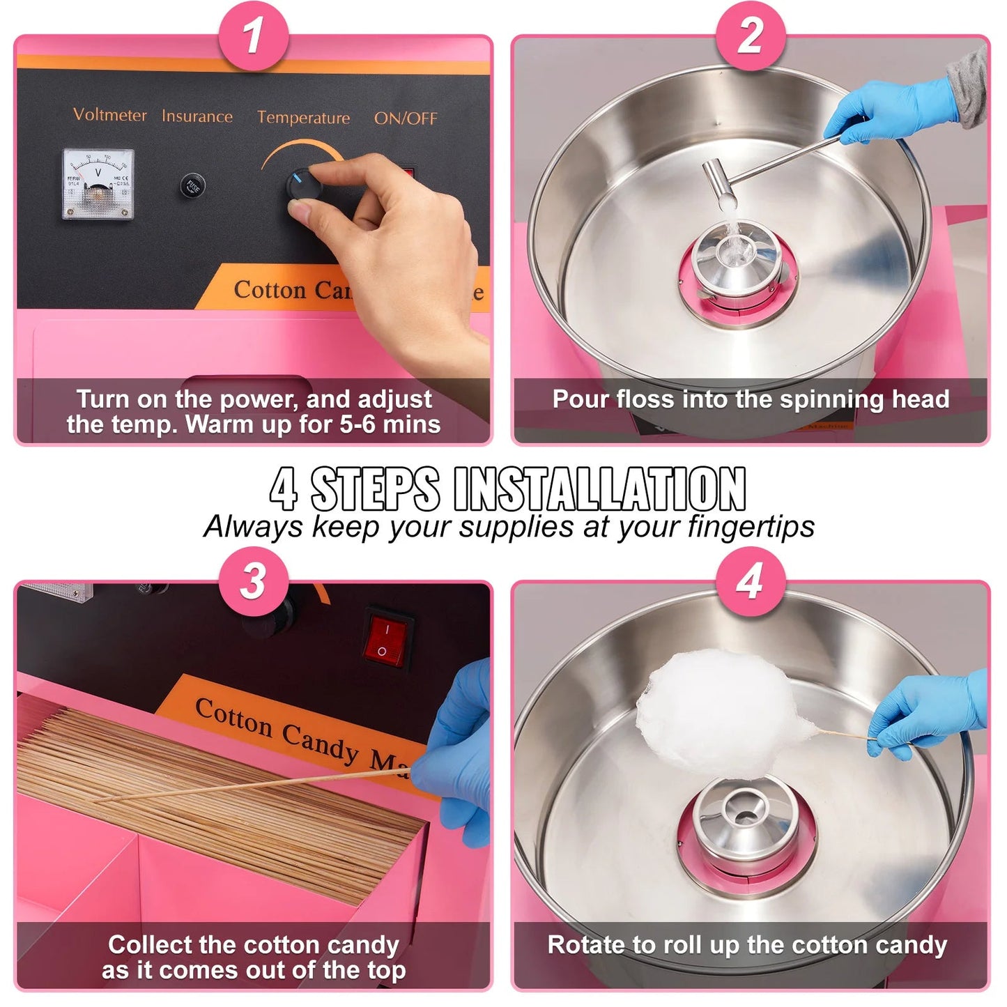 Electric Cotton Candy Machine with Cart Commercial Floss Maker