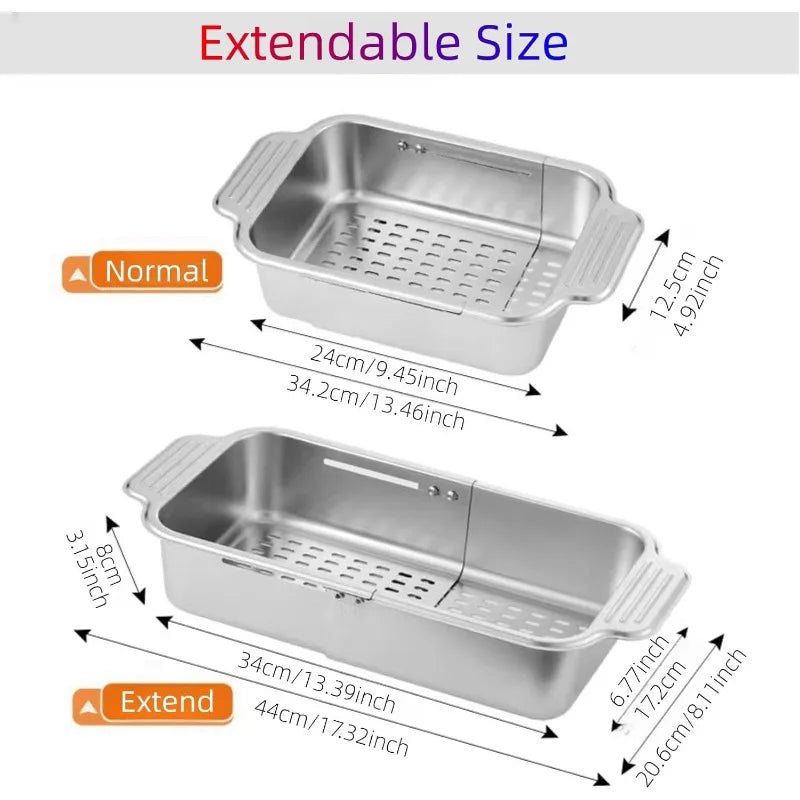 Extendable Stainless Steel Over the Sink Colander Strainer Basket