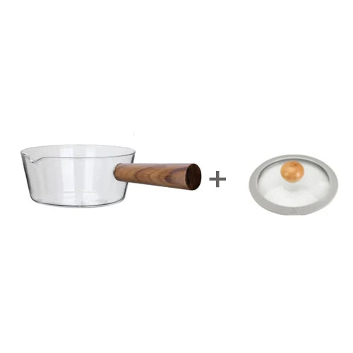 Glass Pot With Wooden Handle Transparent Cooking Kitchen Cookware