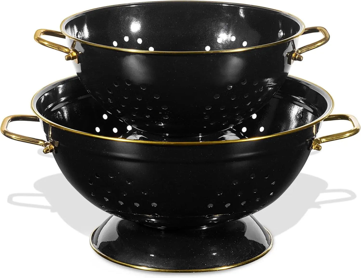 Metal Colander Strainer Baskets with Handles and Solid Base Set of 2