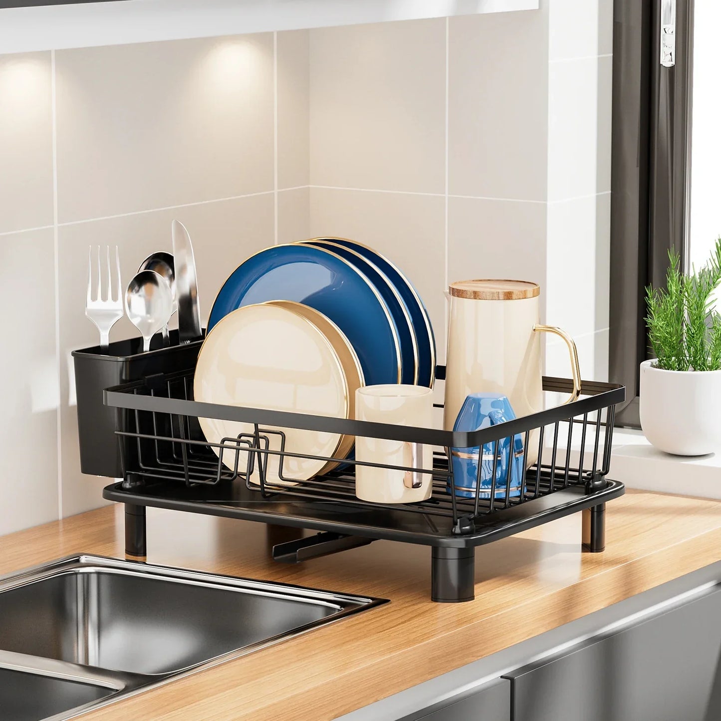 Metal Dish Drying Rack Multifunctional Space Saving Dish Storage