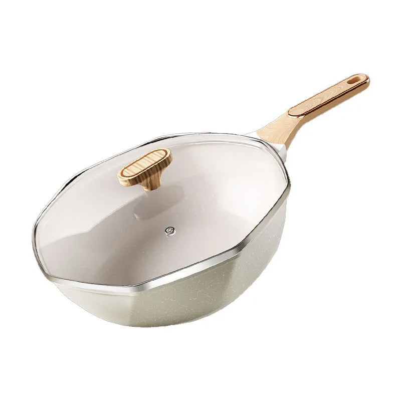 Non Stick Octagonal Wok Frying Pan with Lid Skillet Cook Pot