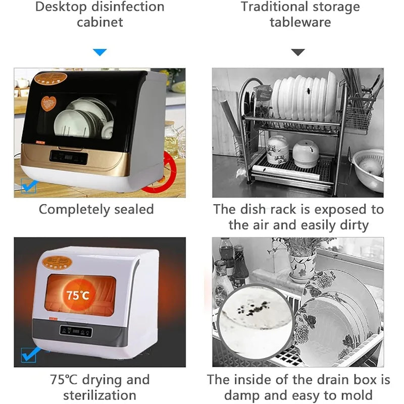 Portable Dishwasher Air Drying Stainless Steel Machine Built-in Water