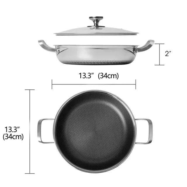 Stainless Steel Frying Pan Braised Pot with Glass Lid Double Handle
