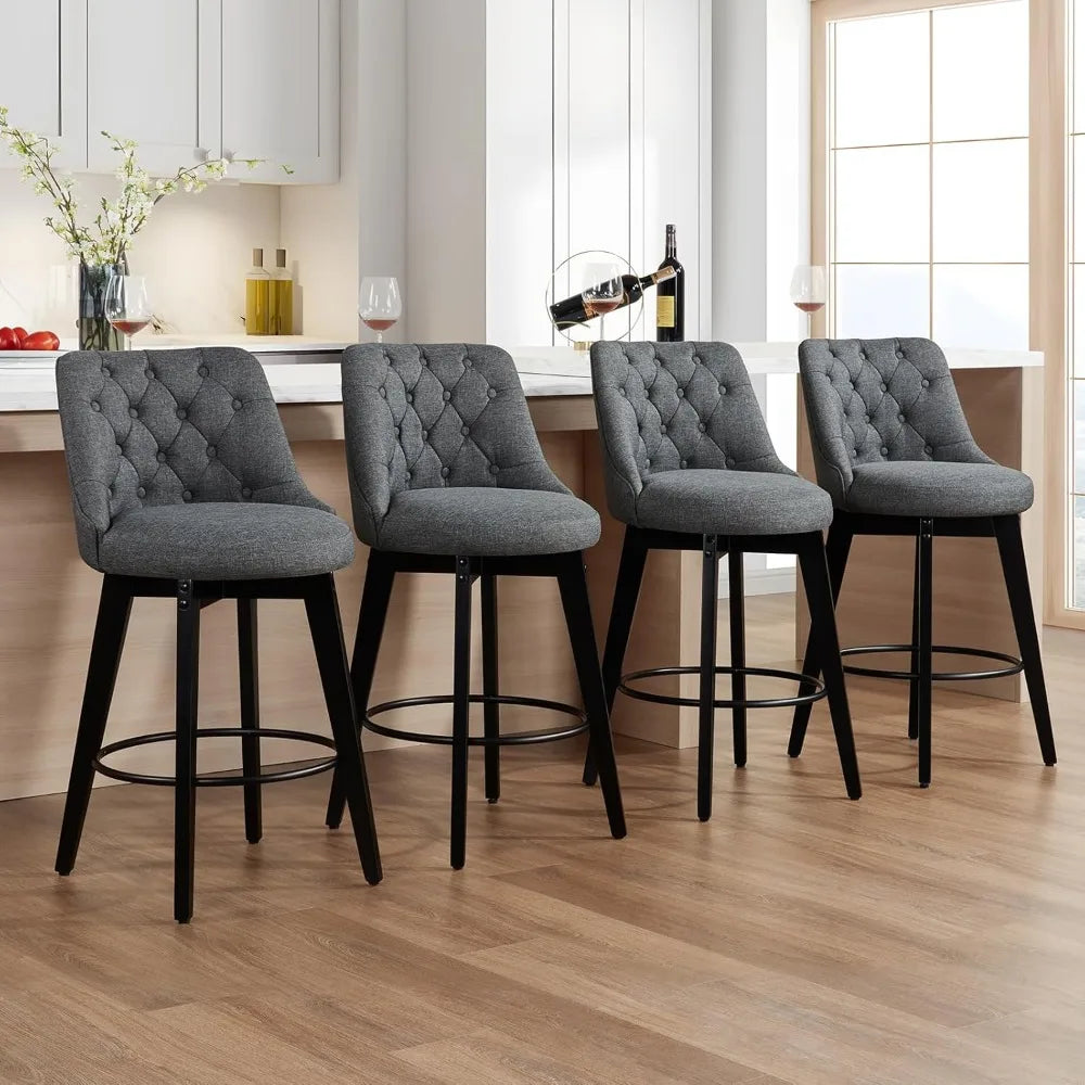 Swivel Bar Stools Set of 4 Linen Counter Height Bar Stool with Back