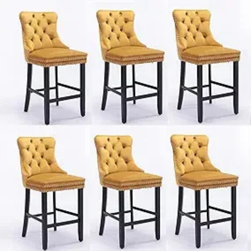 Velvet Bar Stools Upholstered Bar Chairs with Button Tufted Wood Legs