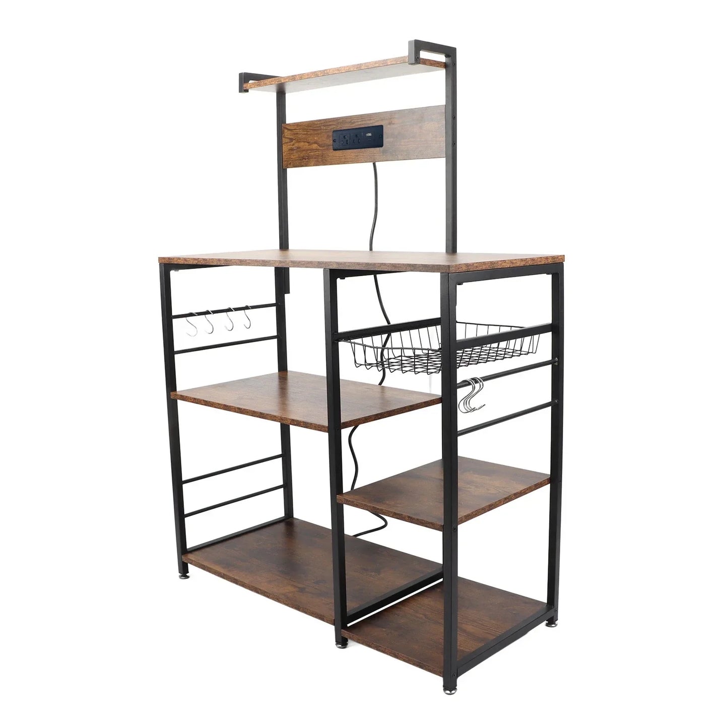 Wood Kitchen Bakers Rack Microwave Oven Stand Utility Storage Shelf