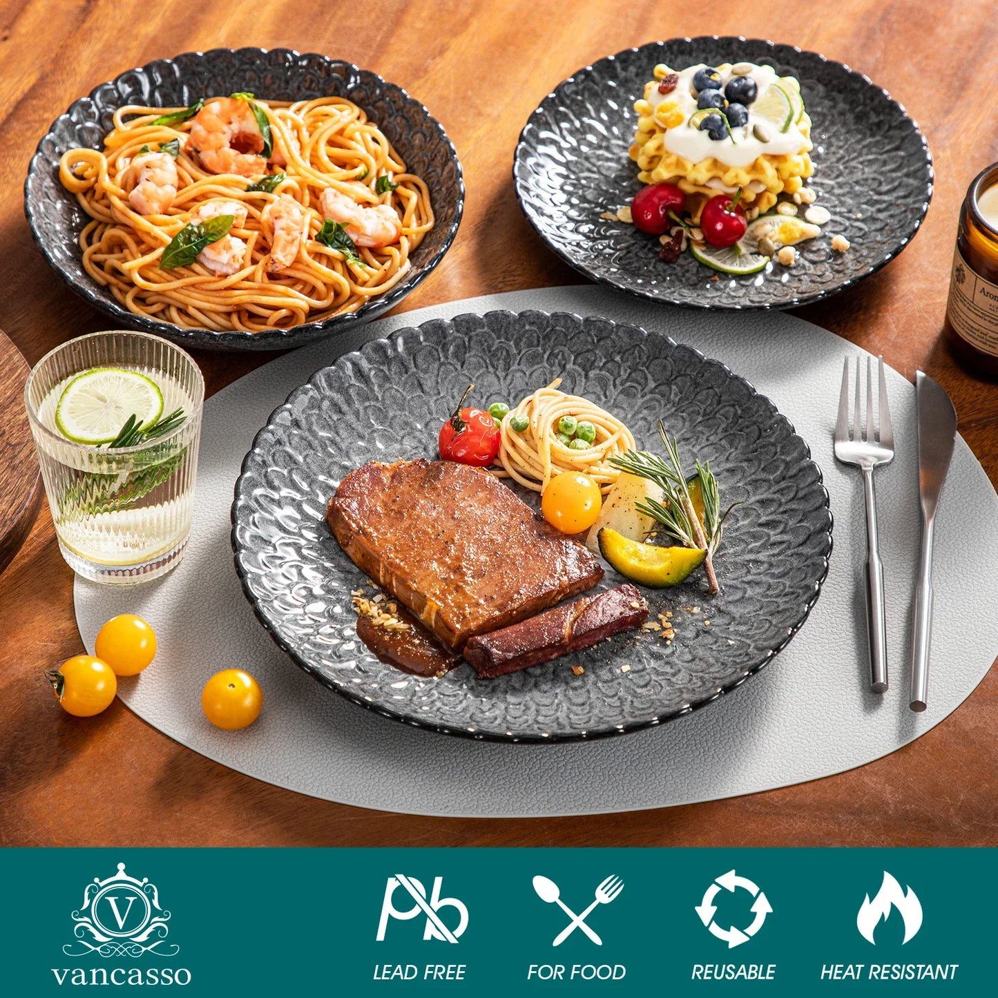 12/24pcs Stoneware Dinnerware Set Textured Ceramic Combination Set