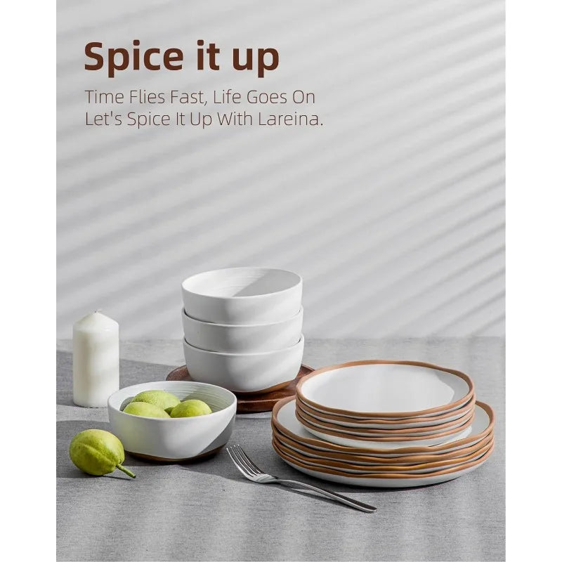 12pcs Ceramic Dinner Plates and Bowls Set for 4 Kitchen Tableware