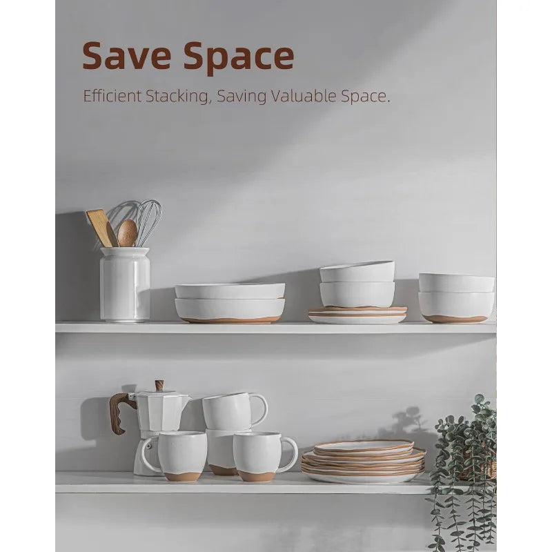 12pcs Ceramic Dinner Plates and Bowls Set for 4 Kitchen Tableware