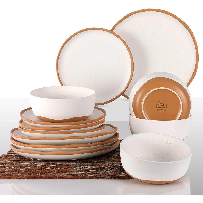 12pcs Ceramic Dinner Plates and Bowls Set for 4 Kitchen Tableware