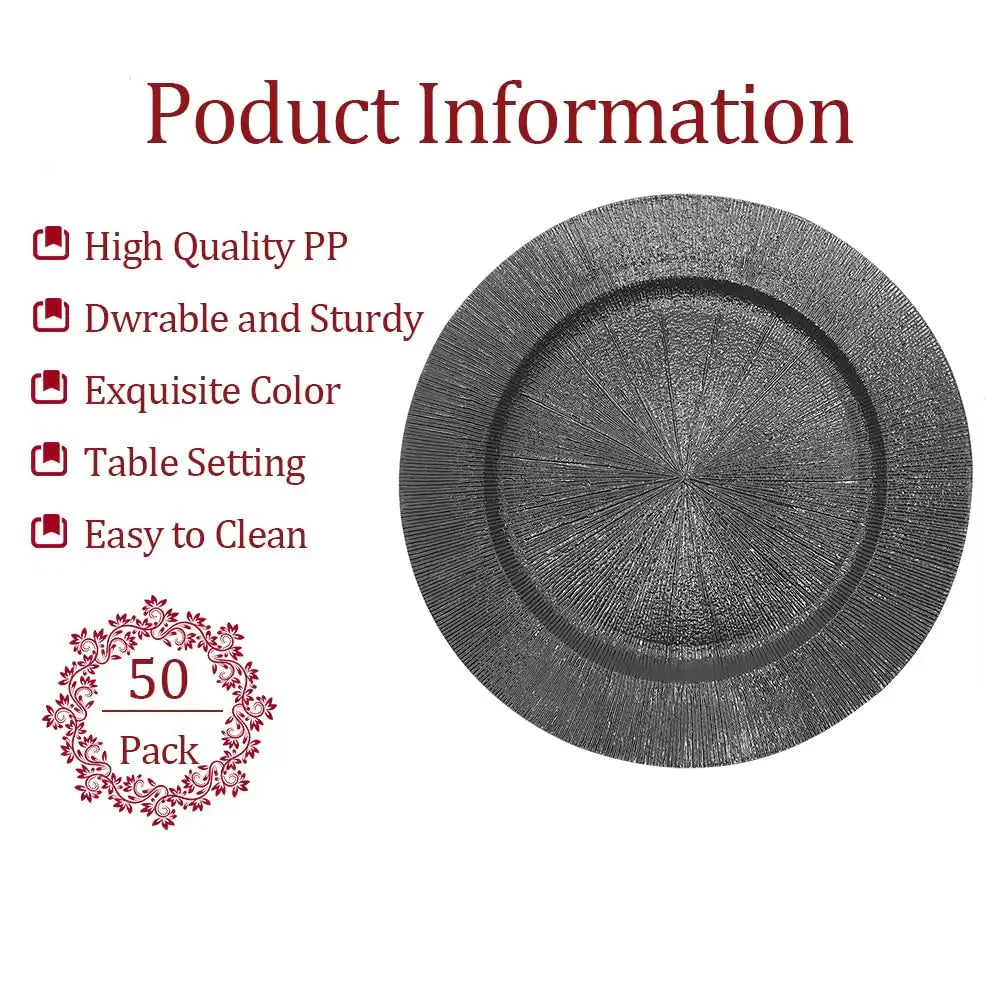 13" Decorative Round Table Charger Plates in Color Black 50pcs