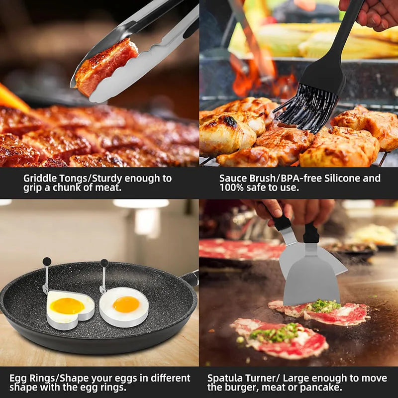 15Pcs Stainless Steel Griddle Accessories Kit BBQ Tools Set