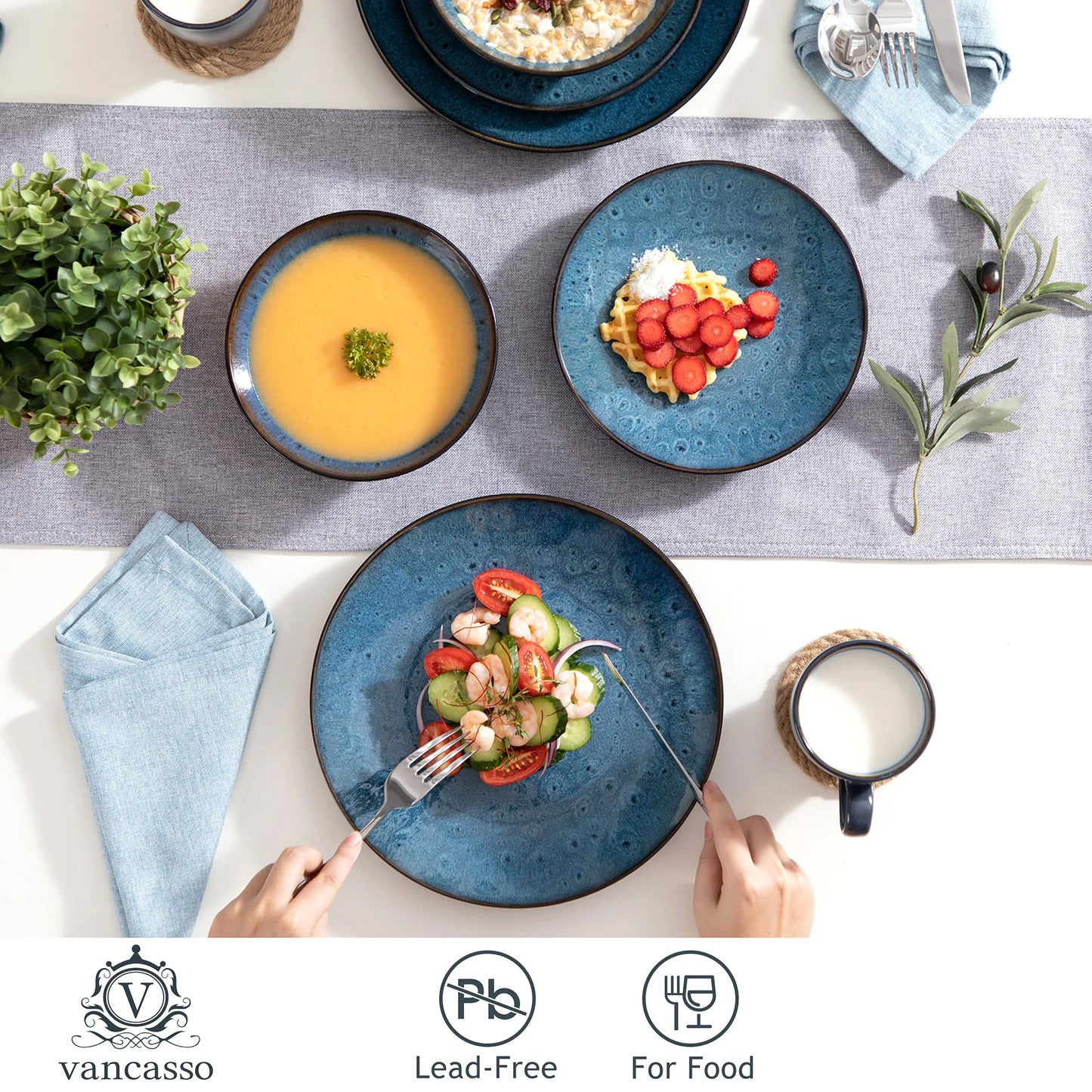 16/32/48pcs Vintage Ceramic Stoneware Set with Plate Bowl Coffee Cups