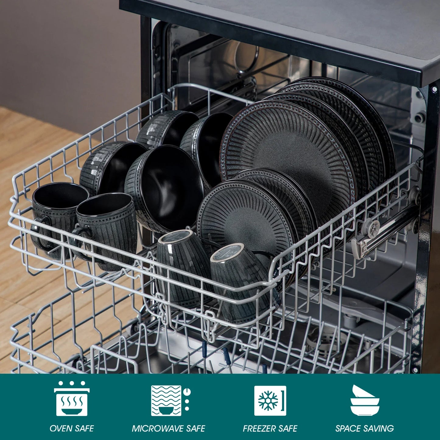 16/32pcs Relief Ceramic Plates Dessert Cereal Bowl Mug Tableware Set