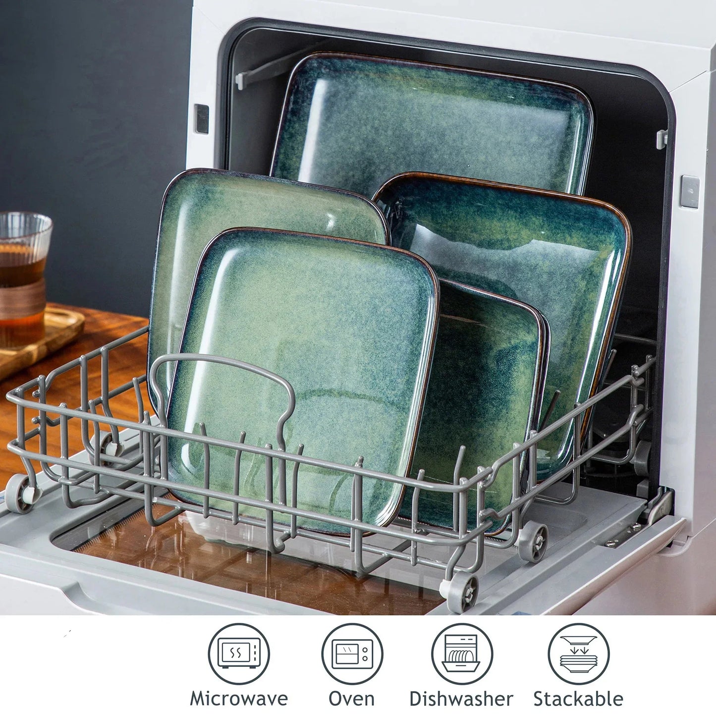 16pcs Square Ceramic Tableware Set for 4 People Kitchen Dinnerware Set