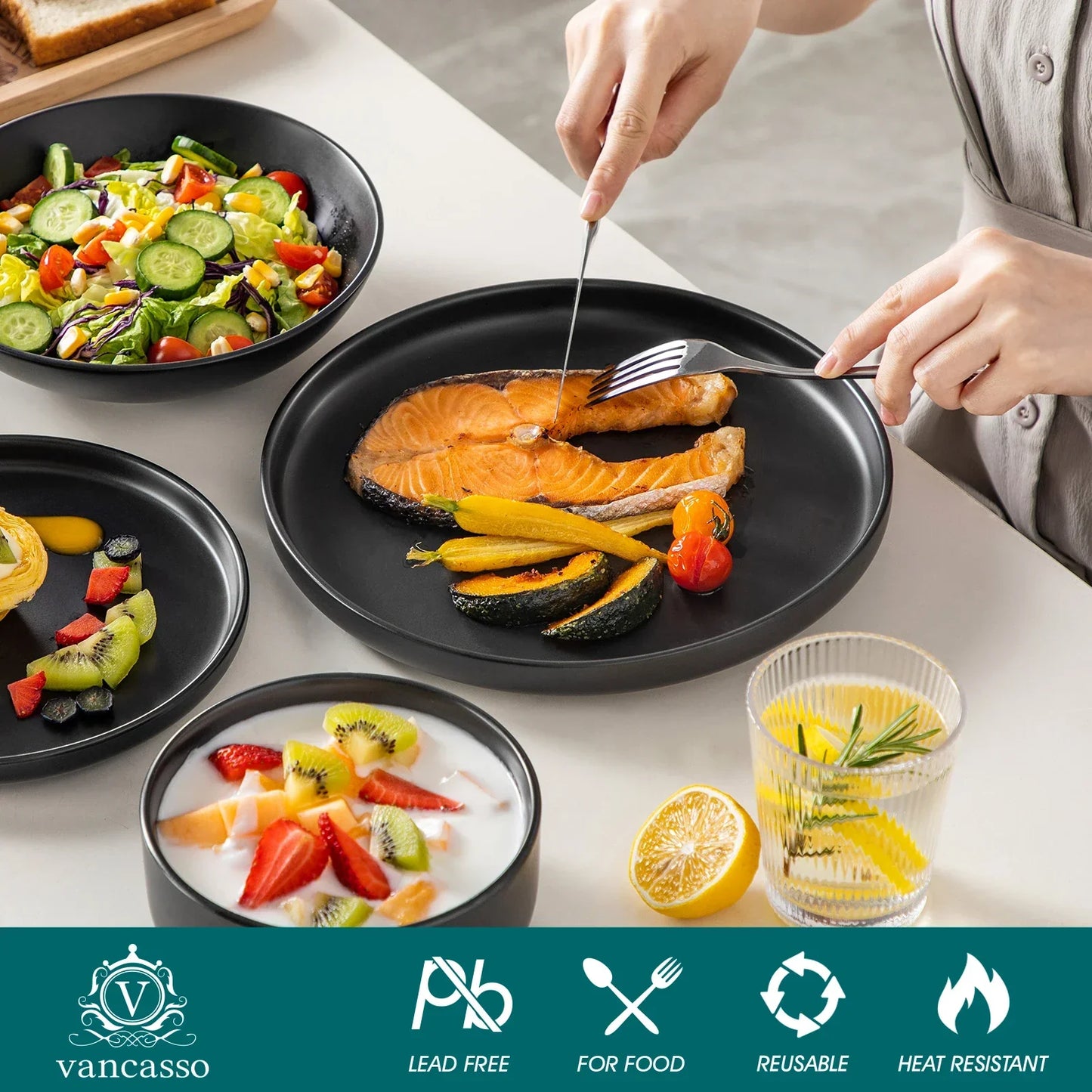 18/24pcs Ceramic Plate Set Mediterranean Stoneware Dinner Set