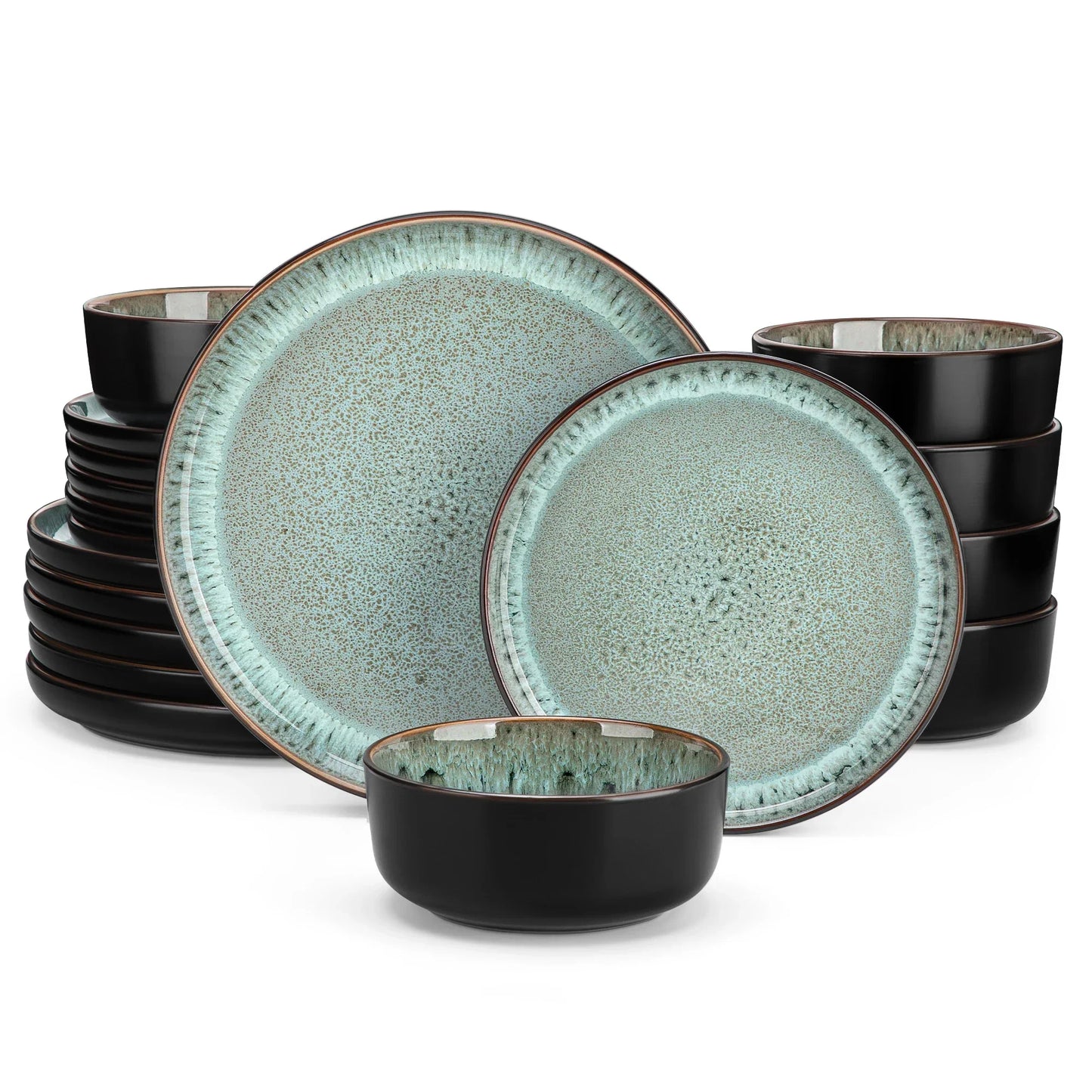 18/24pcs Ceramic Plate Set Mediterranean Stoneware Dinner Set