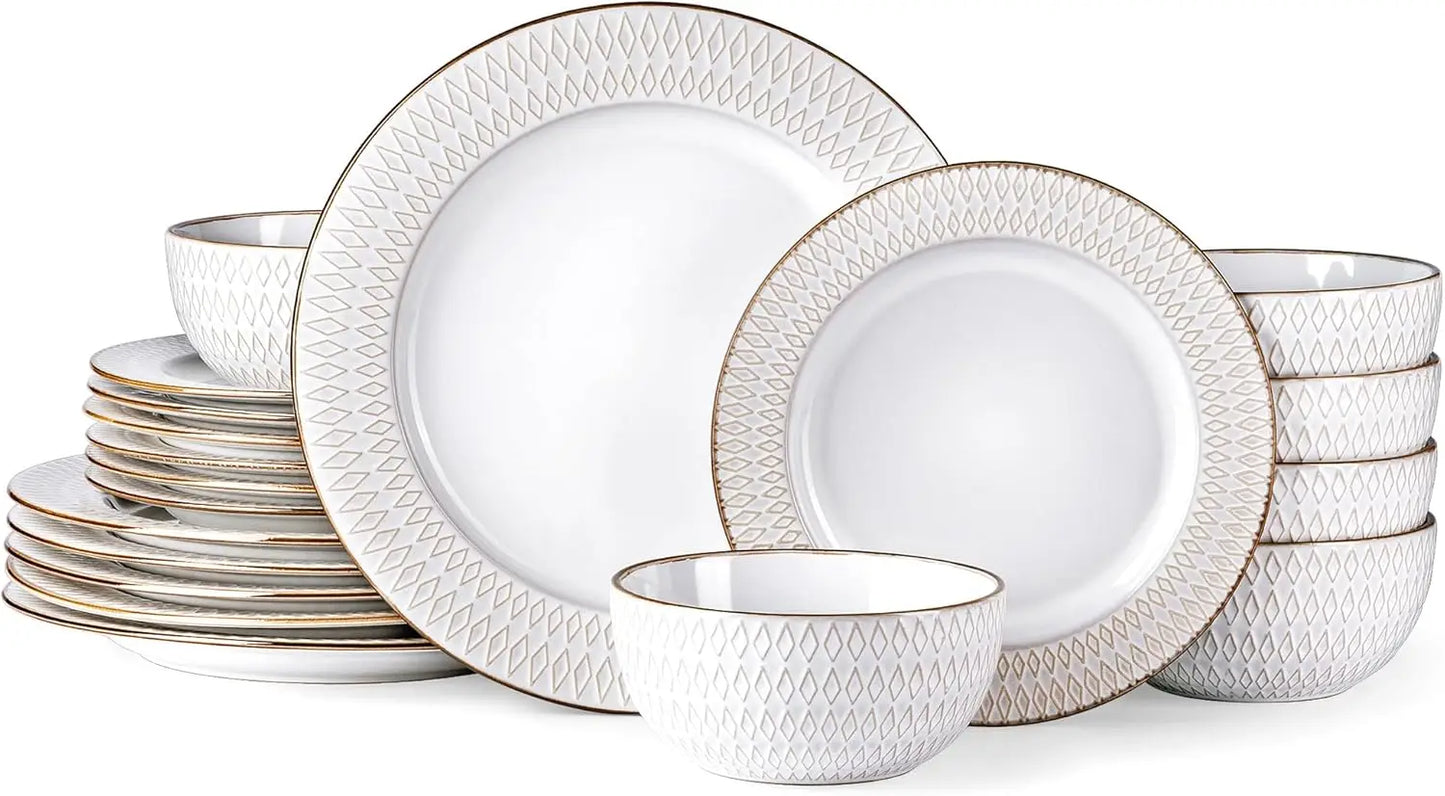 18pcs Elegant Ceramic Dinnerware Sets Stoneware Plates and Bowls Sets