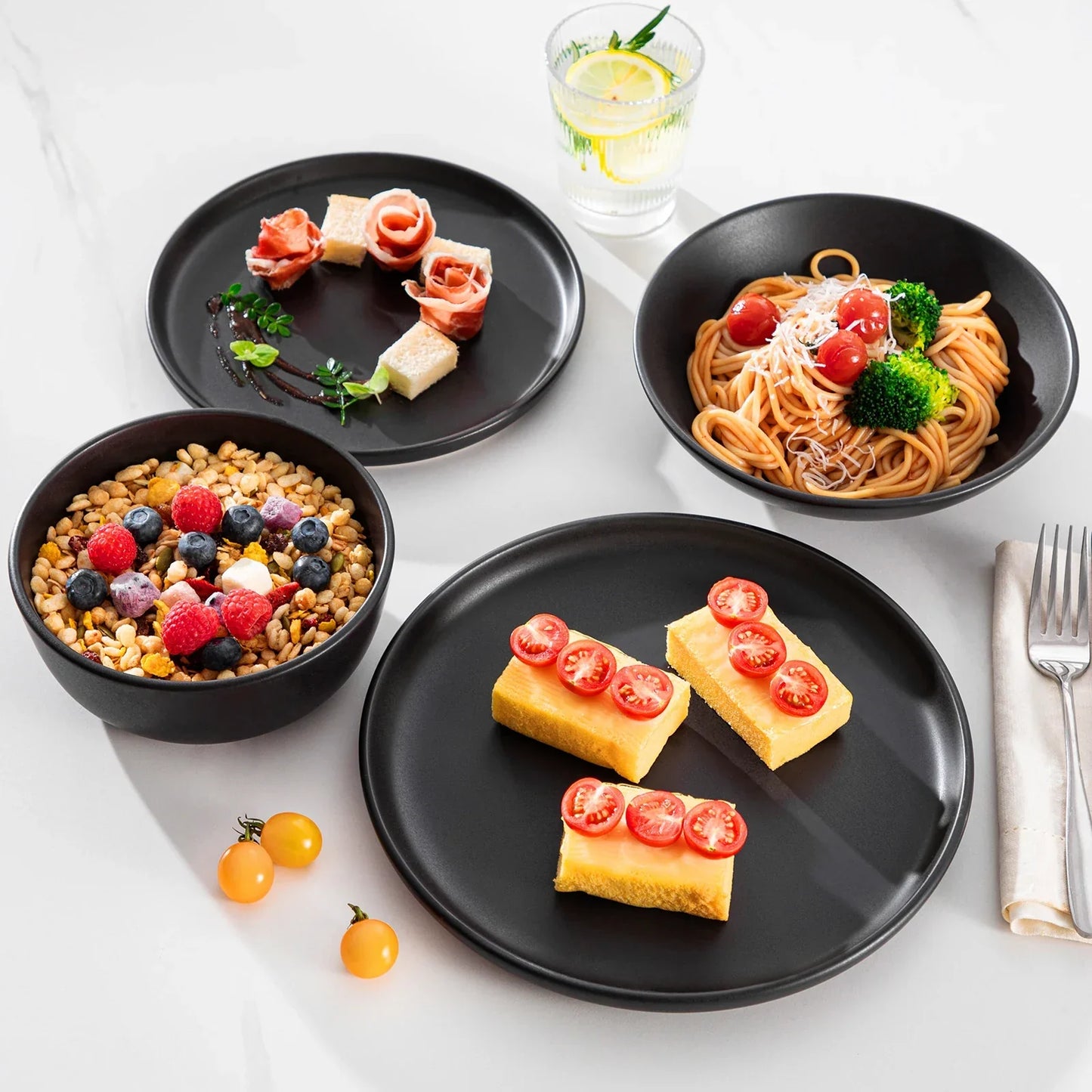 24pcs Black Reactive Glaze Stoneware Set Oven Safe Dinnerware Set