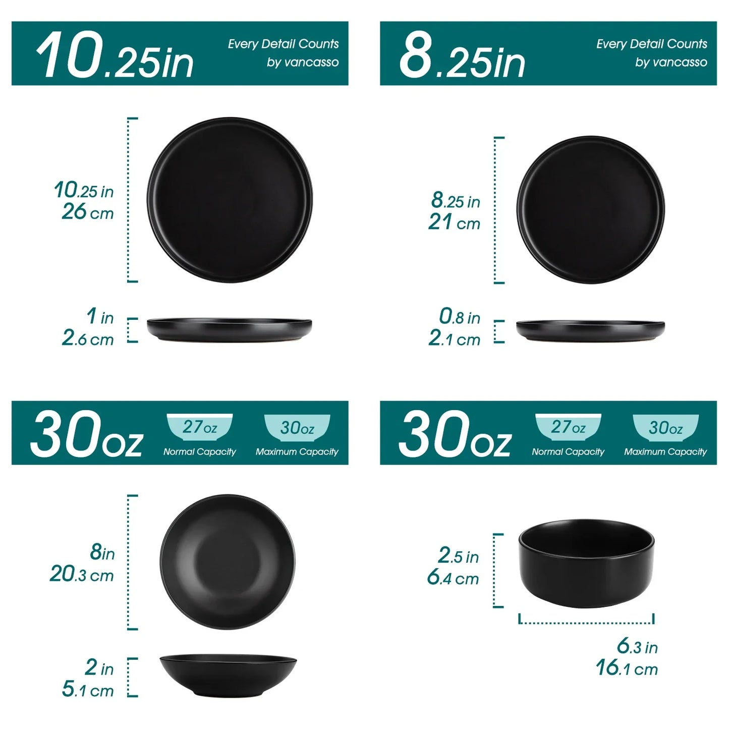 24pcs Black Reactive Glaze Stoneware Set Oven Safe Dinnerware Set