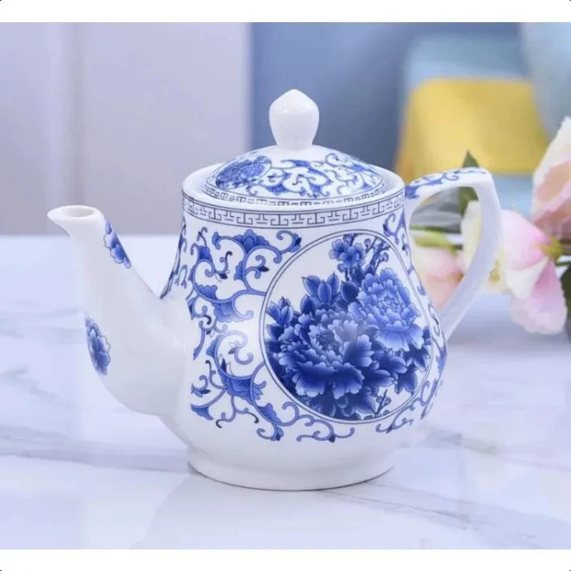 26oz Decorative Ceramic Teapot Blue and White Home or Office Teapot