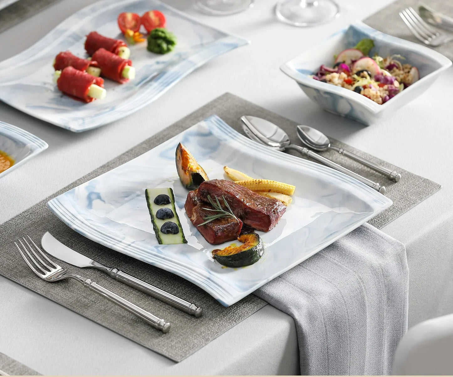 26pcs Nordic Marble Ceramic Tableware with Bowl Plate Soup Set