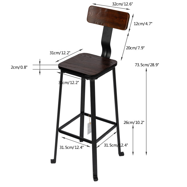 2Pcs Counter Height Bar Stools Vintage 360 Degree Swivel Barstool