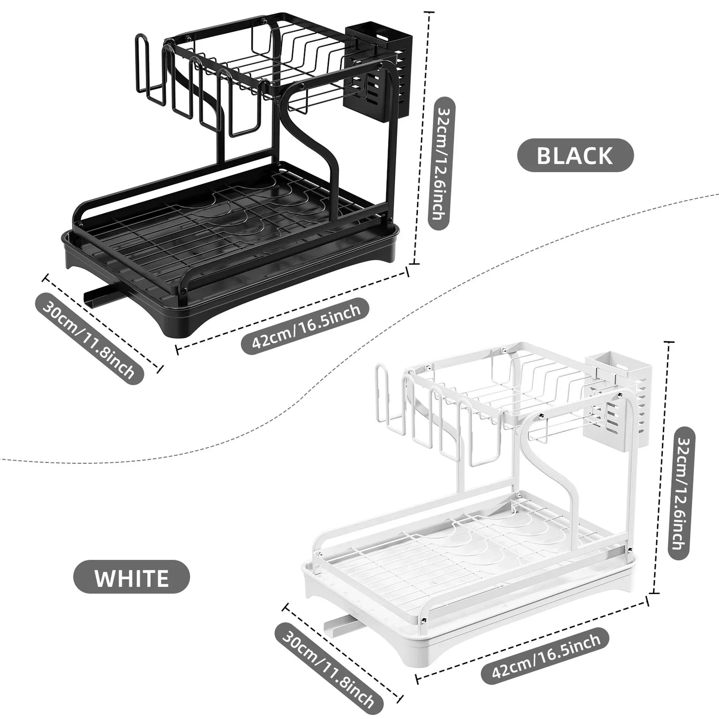 2Tier Metal Dish Drying Drainer Rack With Drainboard Kitchen Counter