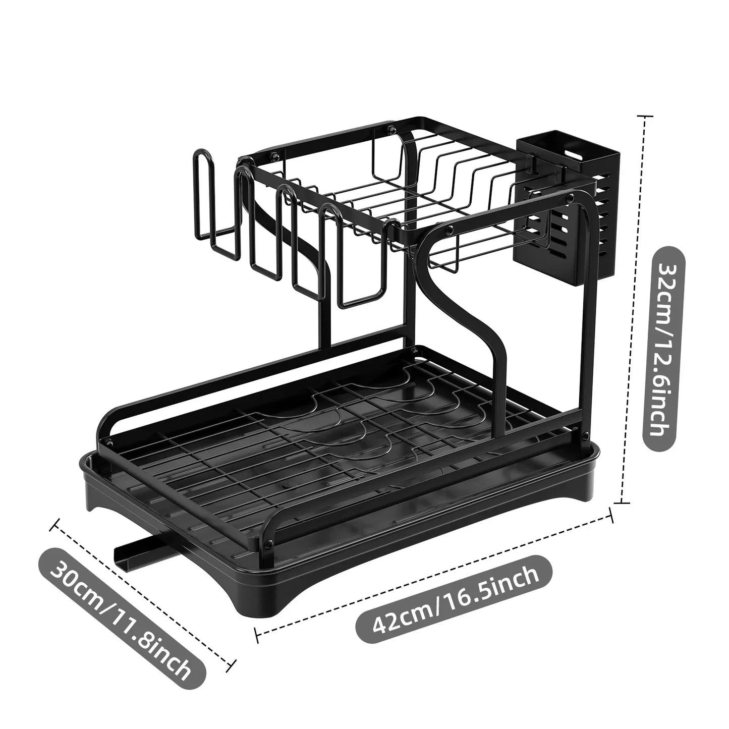 2Tier Metal Dish Drying Drainer Rack With Drainboard Kitchen Counter