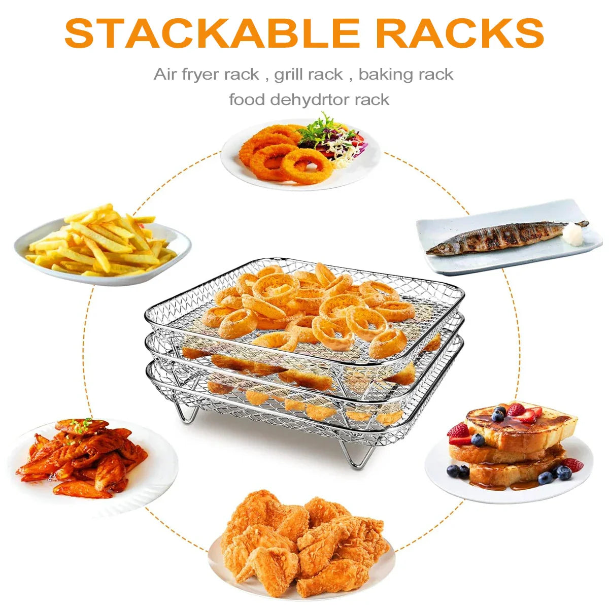 3-Tier Stainless Steel Air Fryer Rack Universal Stackable Accessory