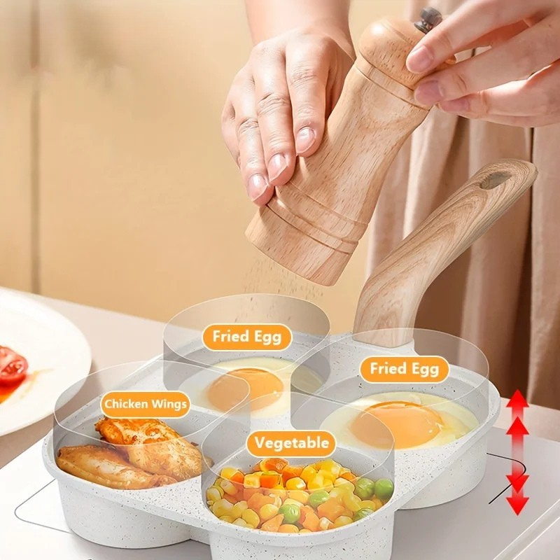 4 Holes Medical Stone Non Stick Egg Frying Pan With Wooden Handle