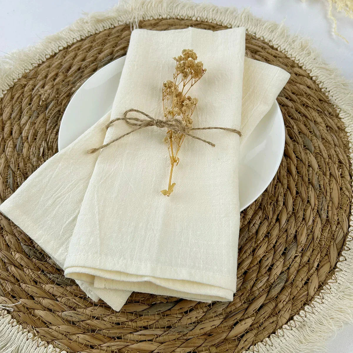 4pcs Cotton Napkin Blue Reusable Décor Retro Napkins