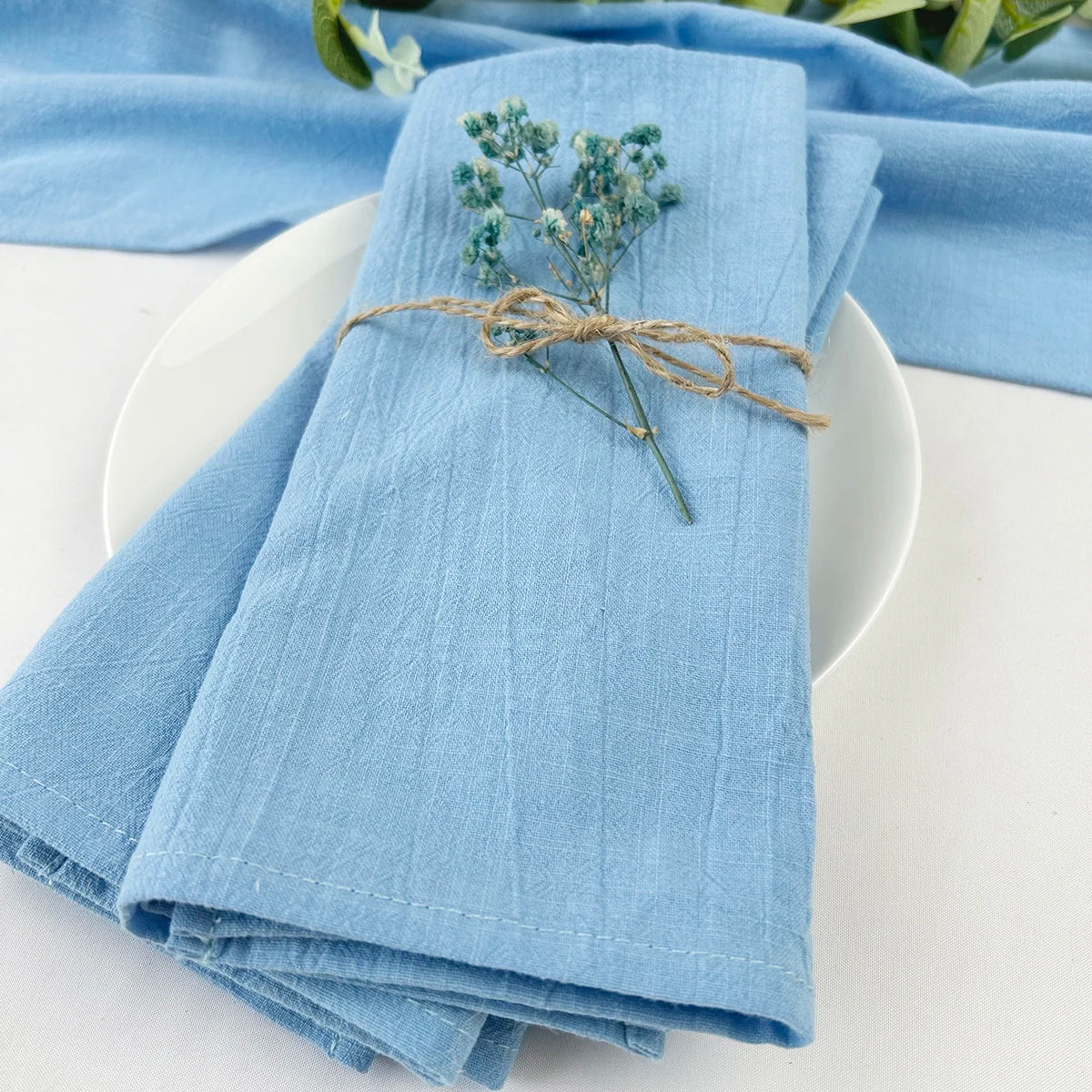 4pcs Cotton Napkin Blue Reusable Décor Retro Napkins