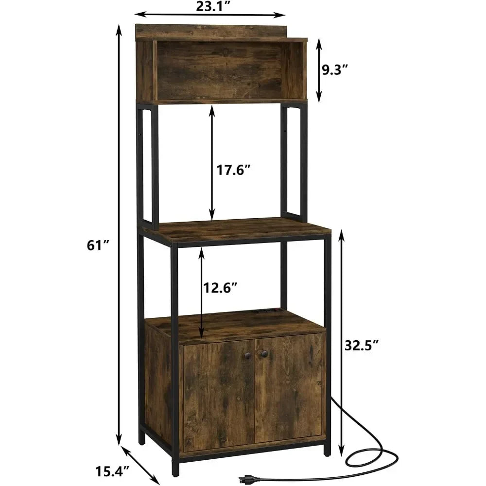 5 Tier Kitchen Bakers Rack with Power Outlet Kitchen Storage Shelf
