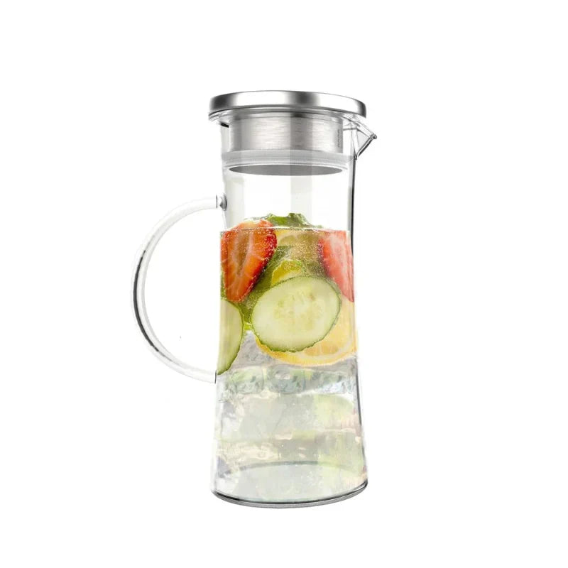 50oz Heat Resistant Glass Pitcher with Stainless Steel Filter Leak Lid