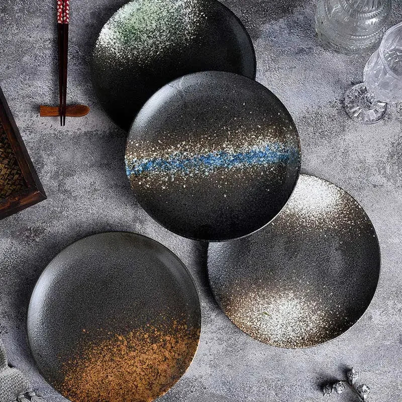 6/8/10" Ceramic Flat Dish Retro Japanese Style Steak Plate Pasta Tray