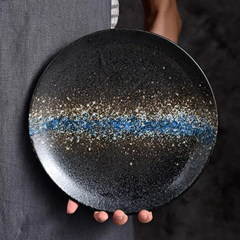 6/8/10" Ceramic Flat Dish Retro Japanese Style Steak Plate Pasta Tray