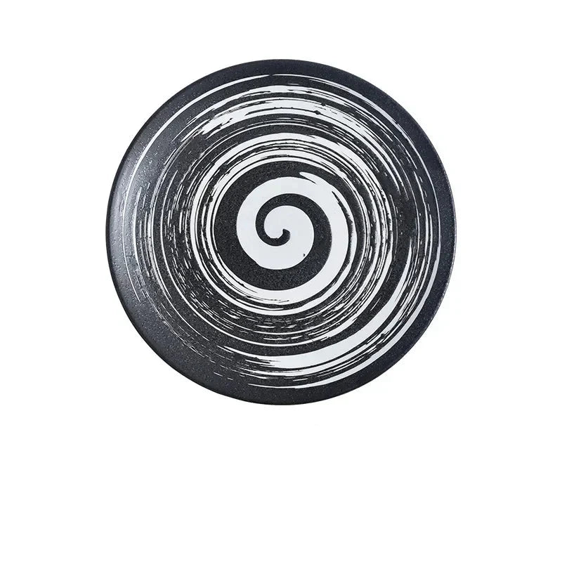 6/8/10" Ceramic Flat Dish Retro Japanese Style Steak Plate Pasta Tray