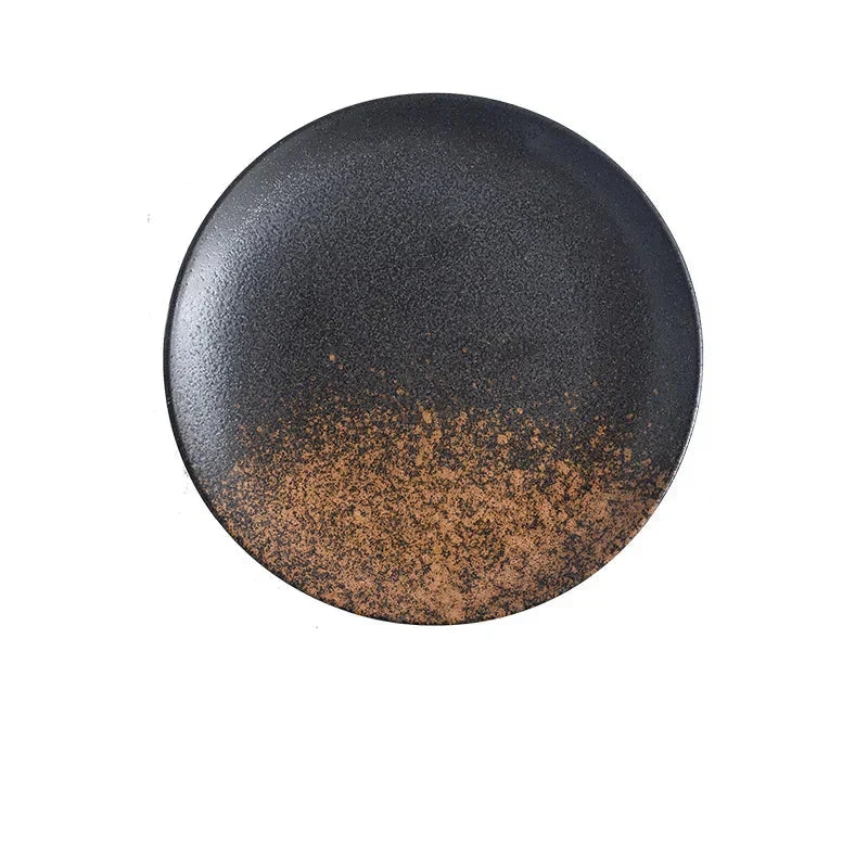 6/8/10" Ceramic Flat Dish Retro Japanese Style Steak Plate Pasta Tray