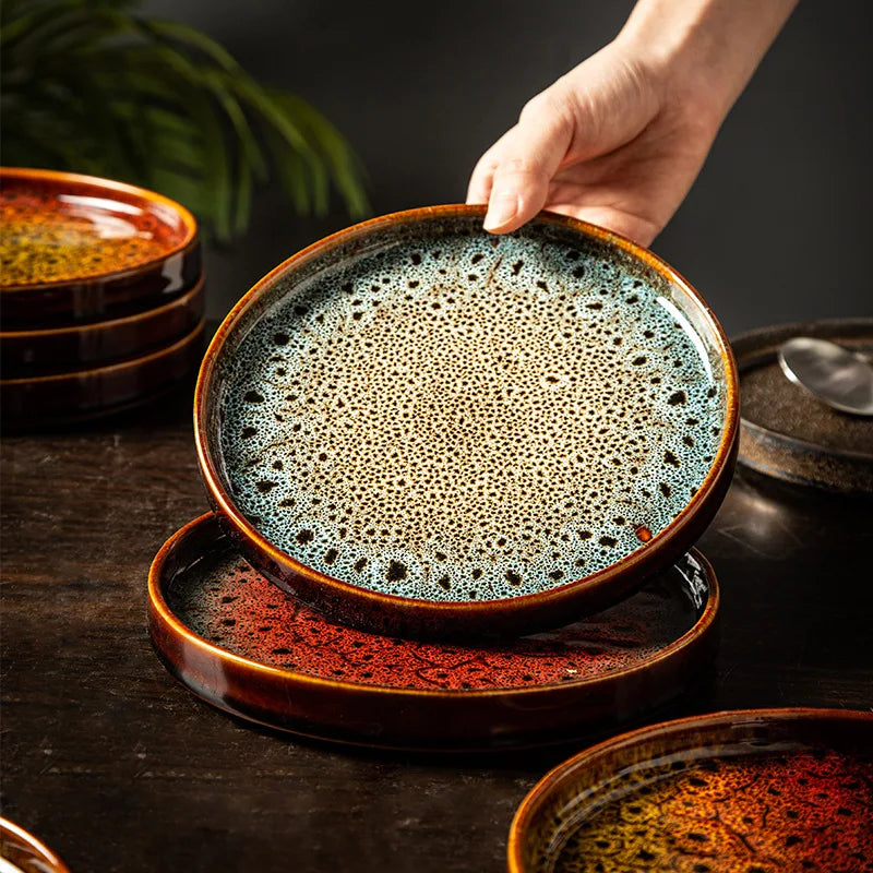 7.5" Ceramic Dumpling Dish Plate Round Tray Dinner Tableware Plate