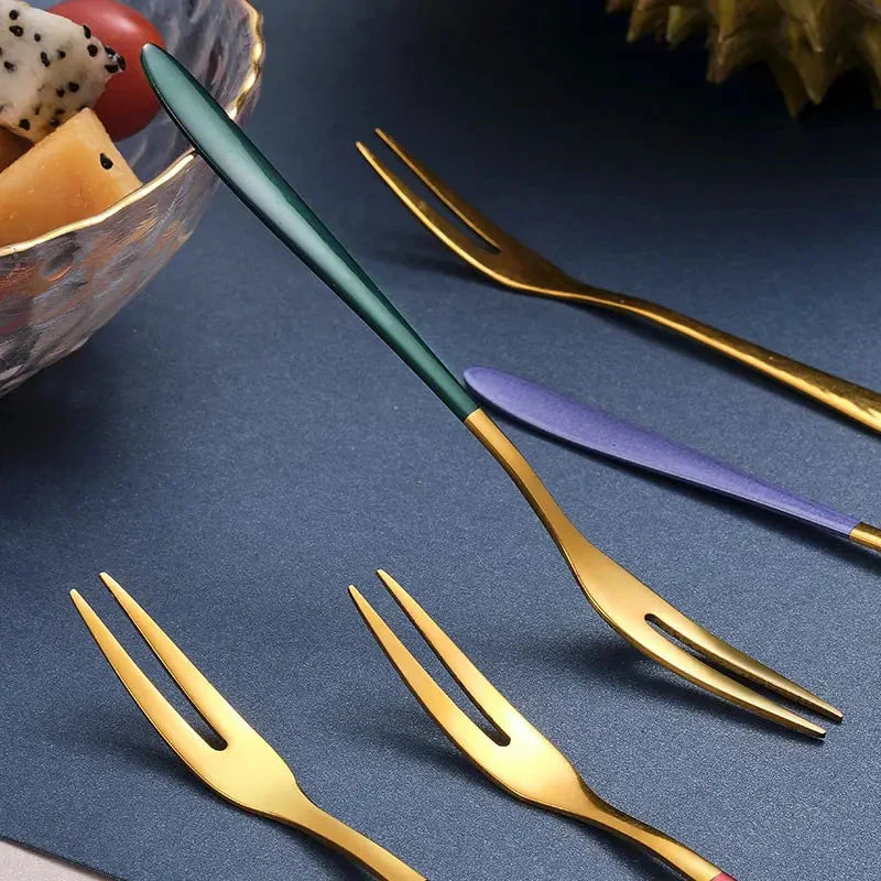 7pcs Stainless Steel Fruit Fork Dessert Cake Forks Salad Fork