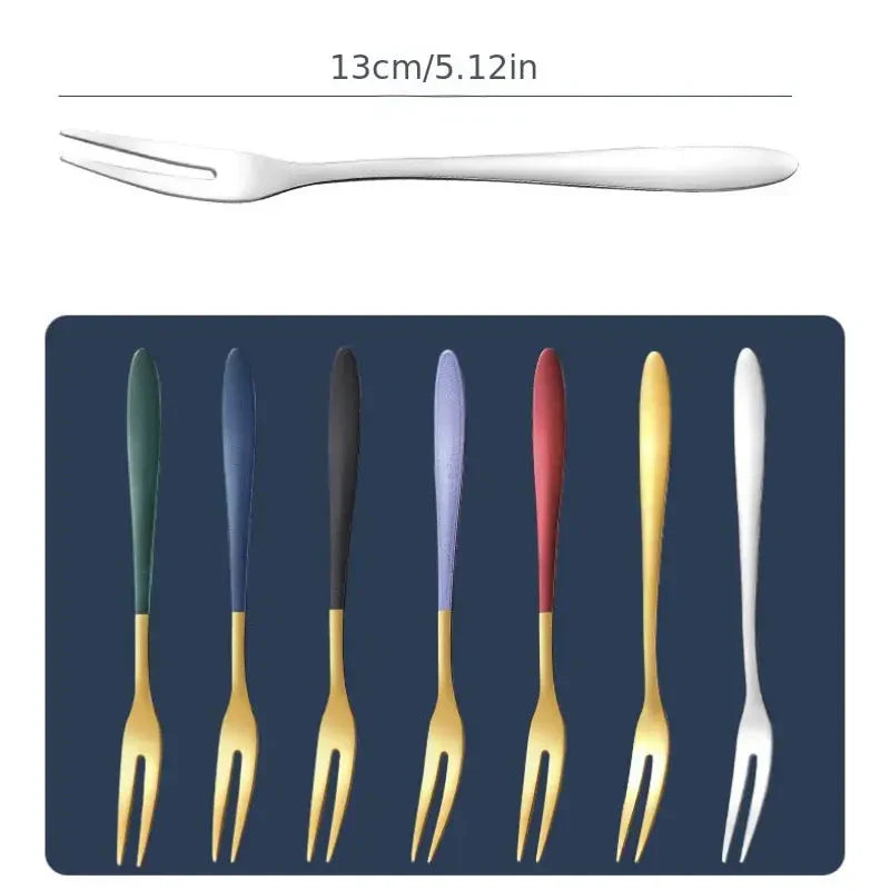 7pcs Stainless Steel Fruit Fork Dessert Cake Forks Salad Fork