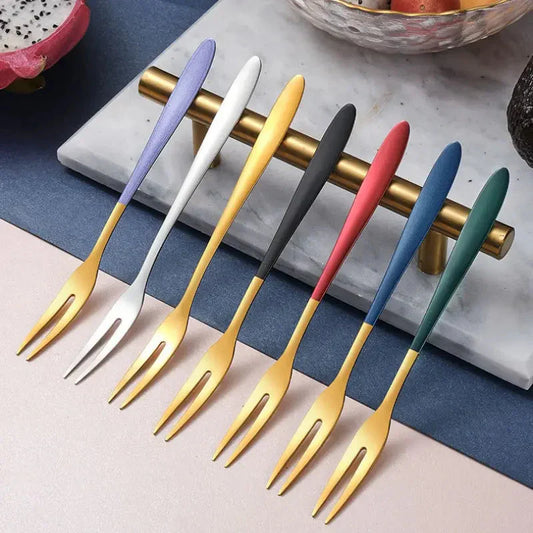 7pcs Stainless Steel Fruit Fork Dessert Cake Forks Salad Fork